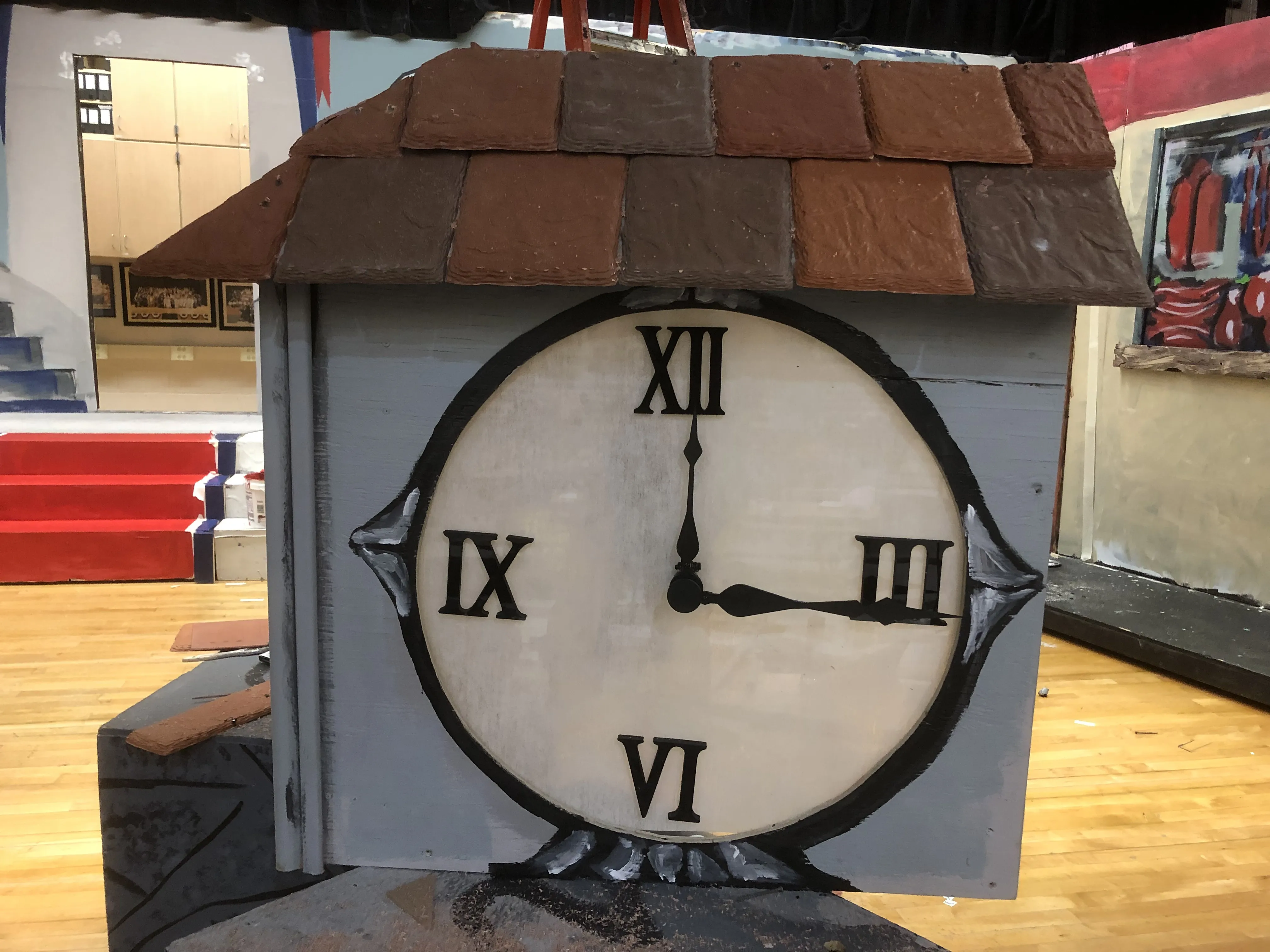 Close-up of the clock box during final painting